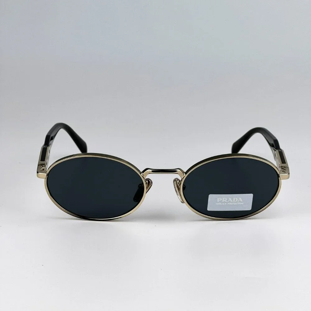 Prada PR65ZS ZVN09T Sunglasses Pale Gold Dark Grey Oval Metal Unisex